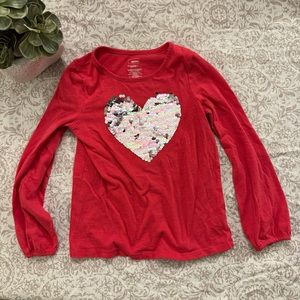 Pink long sleeve sequin flip heart shirt girls size 7